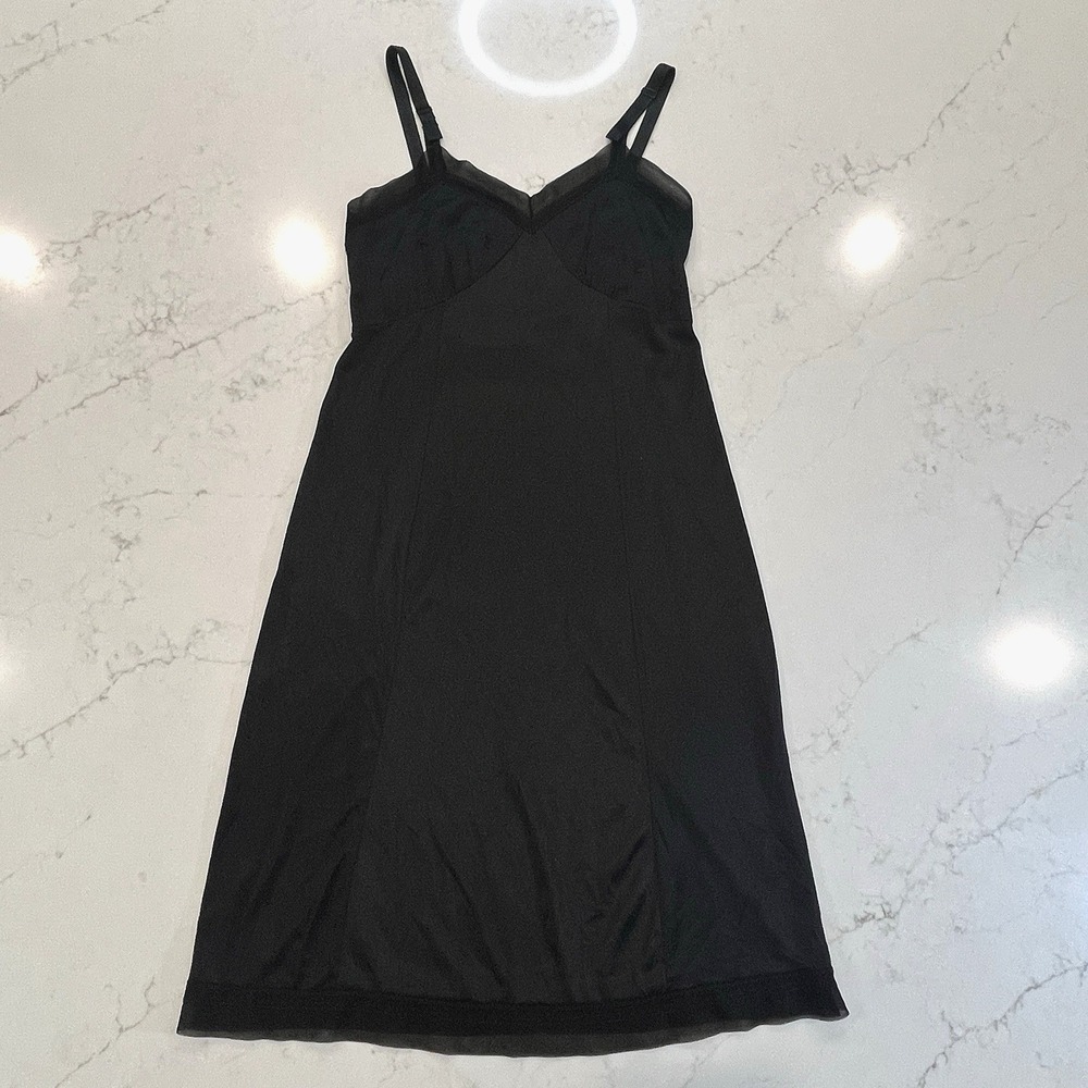 Philmaid Vtg Black Nylon Chiffon Trim Slip‎ Dress Sz 34 Embroidered Lingerie